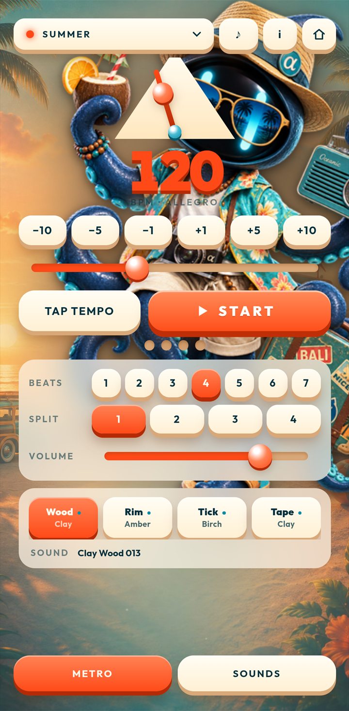The Summer skin: a warm beach-at-sunset metronome